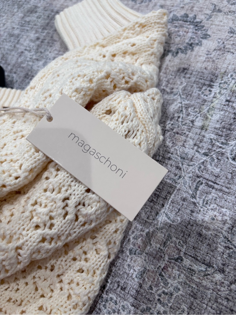 Magaschoni Creamy White Crochet Open-Knit Button-Front Cardigan, size Medium NWT - Picture 2 of 11